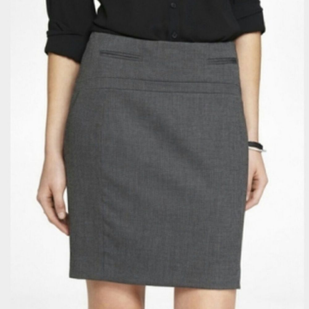 Express Dark Grey 2 Pocket Slitted Hem Pencil Skirt